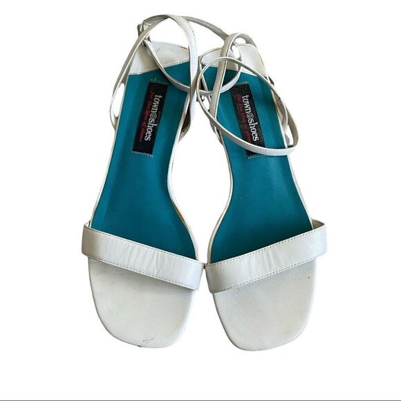 TOWN SHOES White Leather Square Toe Sandals Small Block Heel Ankle Straps 7 - Picture 3 of 10